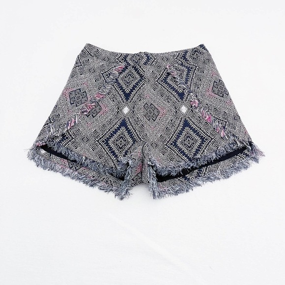 Rory Beca Blue Printed Shorts Fringe Detailing SZM - Picture 4 of 6